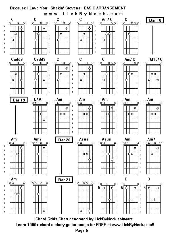 Chord Grids Chart of chord melody fingerstyle guitar song-Because I Love You - Shakin' Stevens - BASIC ARRANGEMENT,generated by LickByNeck software.